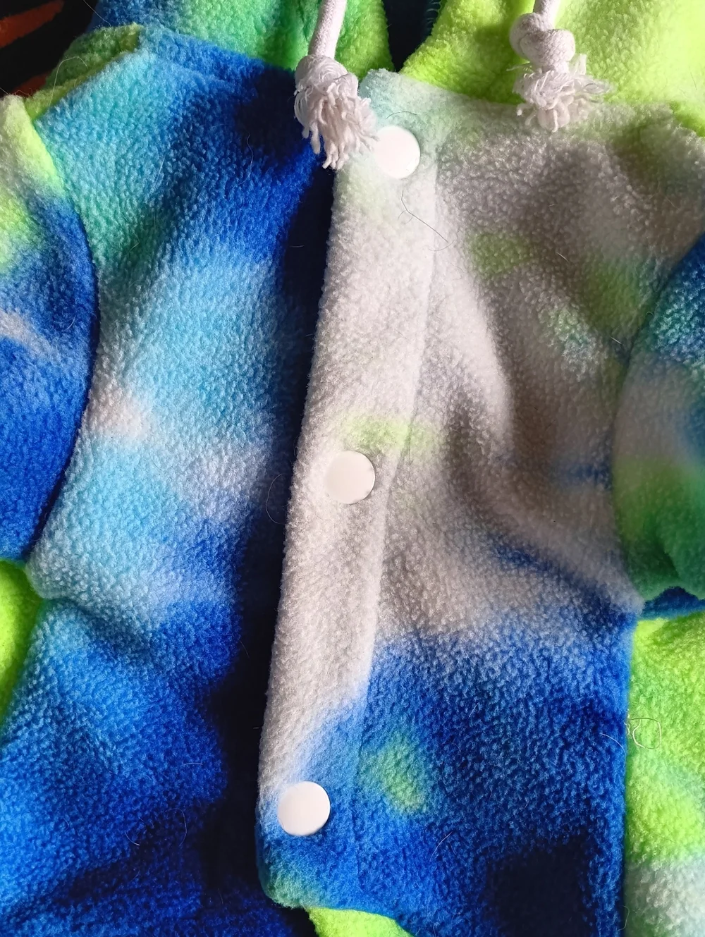 💙💚 Tie Dye Neon Dog Hoodie Sweater Button Up Faux Fleece Small Blue Green